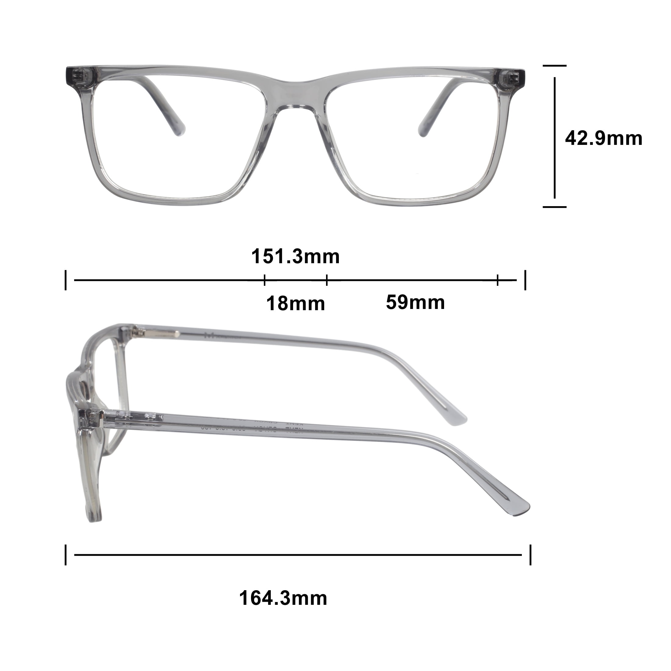 Mens M America Kent Rx'able Eyeglasses, Plastic, Square, Grey Crystal, 1 Pair
