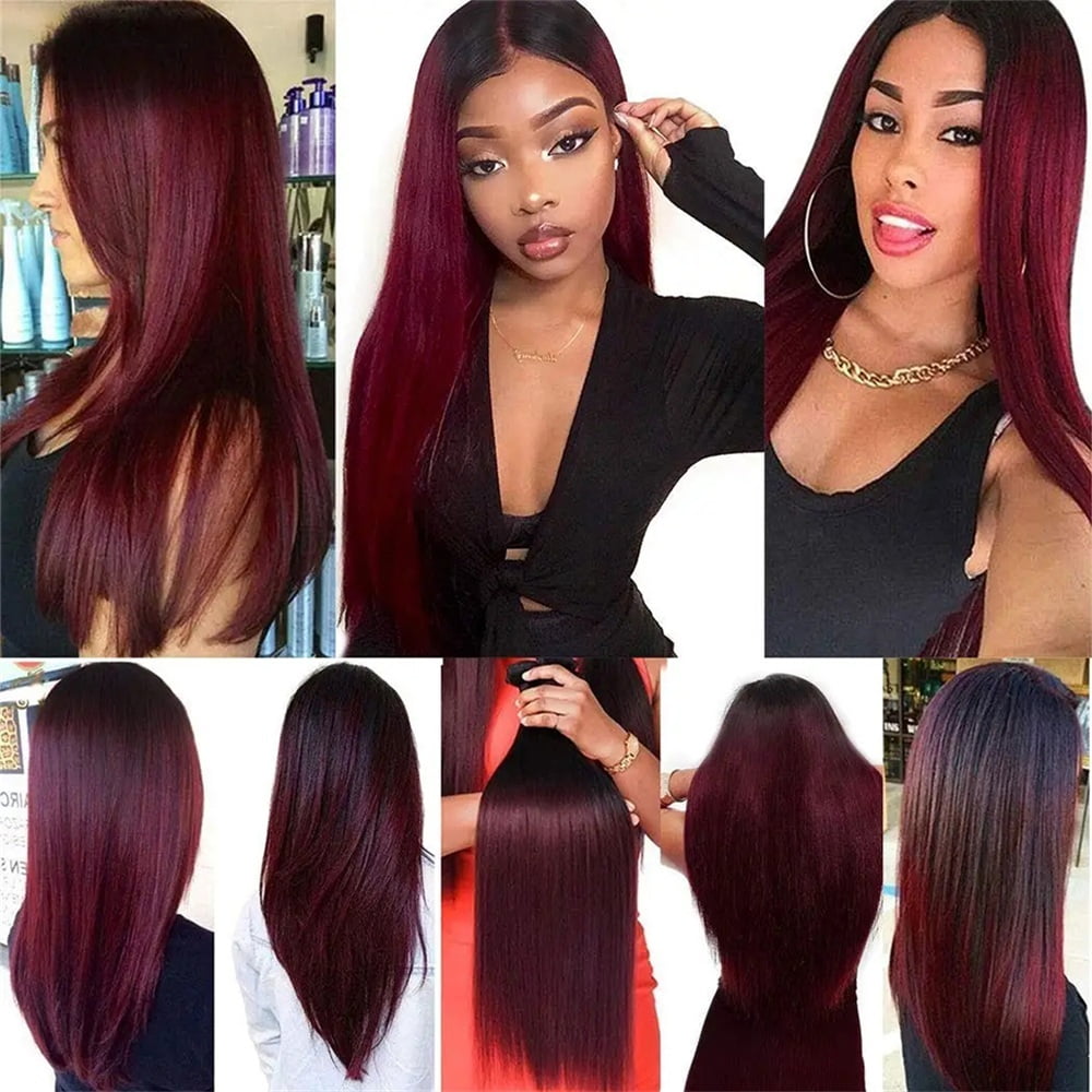 1B/99J Burgundy Human Hair Bundles Ombre Straight Brazilian Virgin Weave Hair Extensions