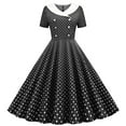 thumbnail image 3 of lcziwo Kids Girls Vintage Polka Dot 50's Girls Dress Short Sleeve Turn-Down Collar Swing Dress Party Dress Black 7 Years, 3 of 7