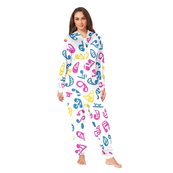Musical Note Pattern Adult onesie Pajamas, Crystal Velvet Ultra Soft Warm Jumpsuit for Men and Women