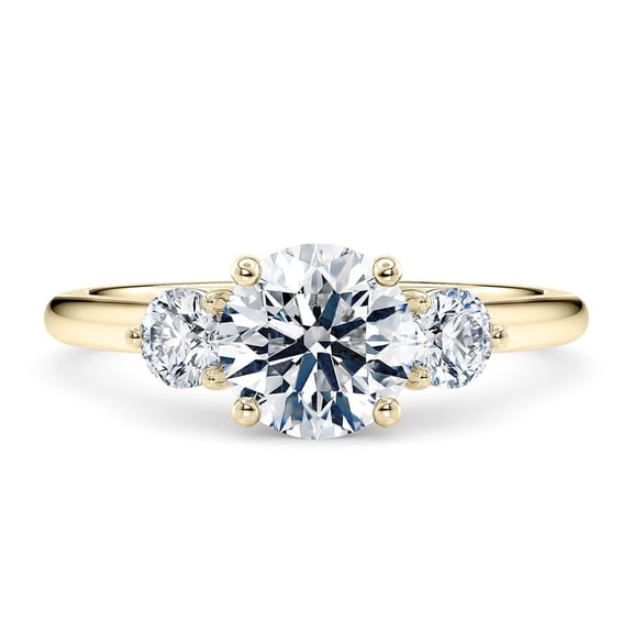 Classic Bridal Promise 14K Yellow Gold Plated Round Cut Three Stone Moissanite Engagement Ring for Women