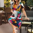 thumbnail image 3 of Fotbe Robe Motif Instrumental Jazz Abstrait Décontractée Mode Femme Manches Courtes Robe Maxi Robe T-Shirt Rayée Longue à Blocs de Couleur, 3 of 6
