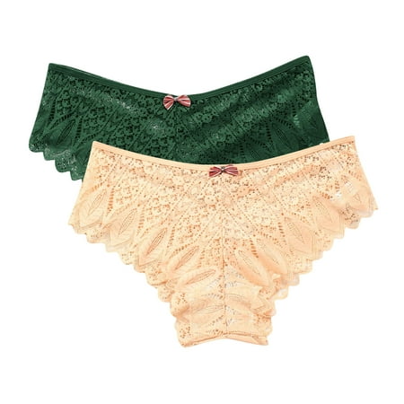 Underwear Women Bikini Lace Thongs for Women  Seamless Ladies Thong Briefs Underwear Lace Panties Underpant Lace Thongs for Women 2 Pack High Waist Hip Lift Panties Beige S