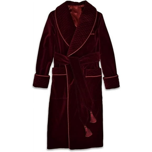Men's Maroon Velvet Long Smoking Jacket Home Wear Long Gown Smoking Jacket Coats