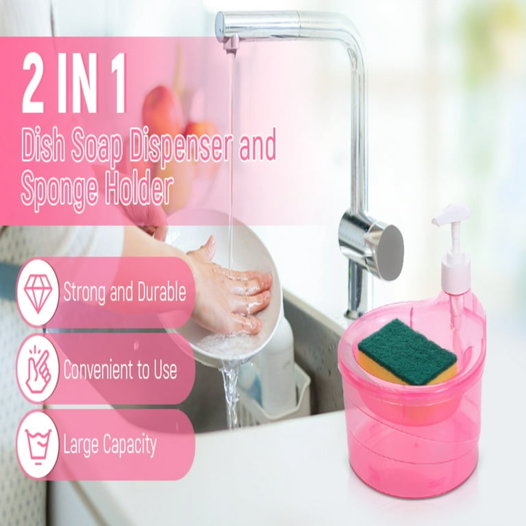 Dish Soap Dispenser and Sponge Holder, 2 in 1 Gadgets, Liquid Pump Dispenser Container ,Kitchen Soap Dispenser for Kitchen, Size: 17X16X14CM, Red