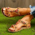 thumbnail image 5 of Beaded Flowers Flat Heeled Sandals Women Summer 2023 Plus Size Open Toe Bohemian Sandals Woman Elastic Strap Rome Shoes, 5 of 5
