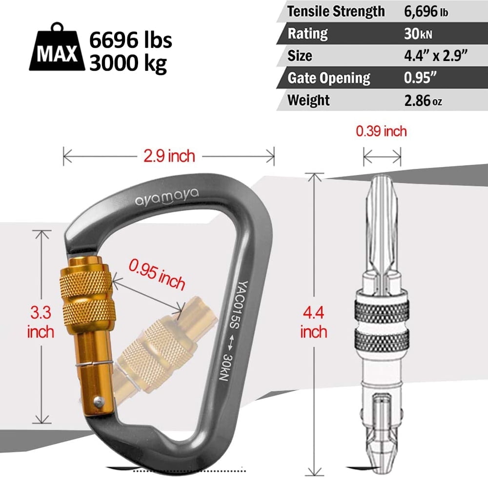 ASTRAEA 3Pack Screwgate Locking Carabiner, 30KN Heavy Duty D-Ring Clip Hook for Climbing Caving Hiking, Gray