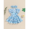 thumbnail image 4 of vera natura Baby Girls Summer Outfit Short Sleeves Rompers and Floral Suspender Skirt Headband 3 Piece Clothes Set, 4 of 8