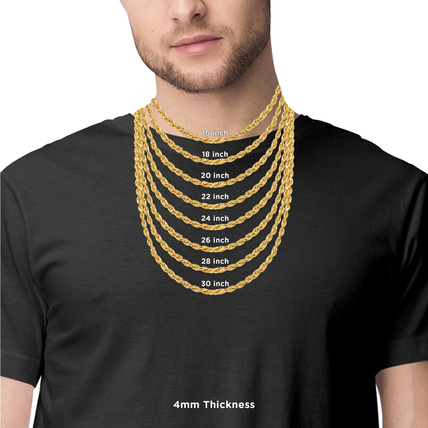 14K Yellow Gold Diamond Cut Rope Chain 
