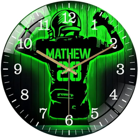 Decorative Clocks： Football Player Glass Wall Clock, Football Room Decor Wall Clock,Football Team