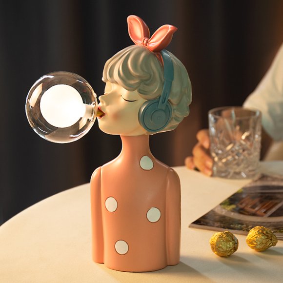 ONTDT Resin Table Lamp Bedroom Bedside Night Light Bubble Girl Decorative Atmosphere Light Ornament Creative Birthday Gift Elegant Girl