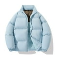 thumbnail image 2 of Dwelliawo Men's Padded Jackets Padded Fleece Lined Casual Jacket Thick Cotton Fashion Oversized Jackets Warm Stand Collar Long Sleeve Solid Coat with Pockets Clearance Light Blue 2XL, 2 of 5