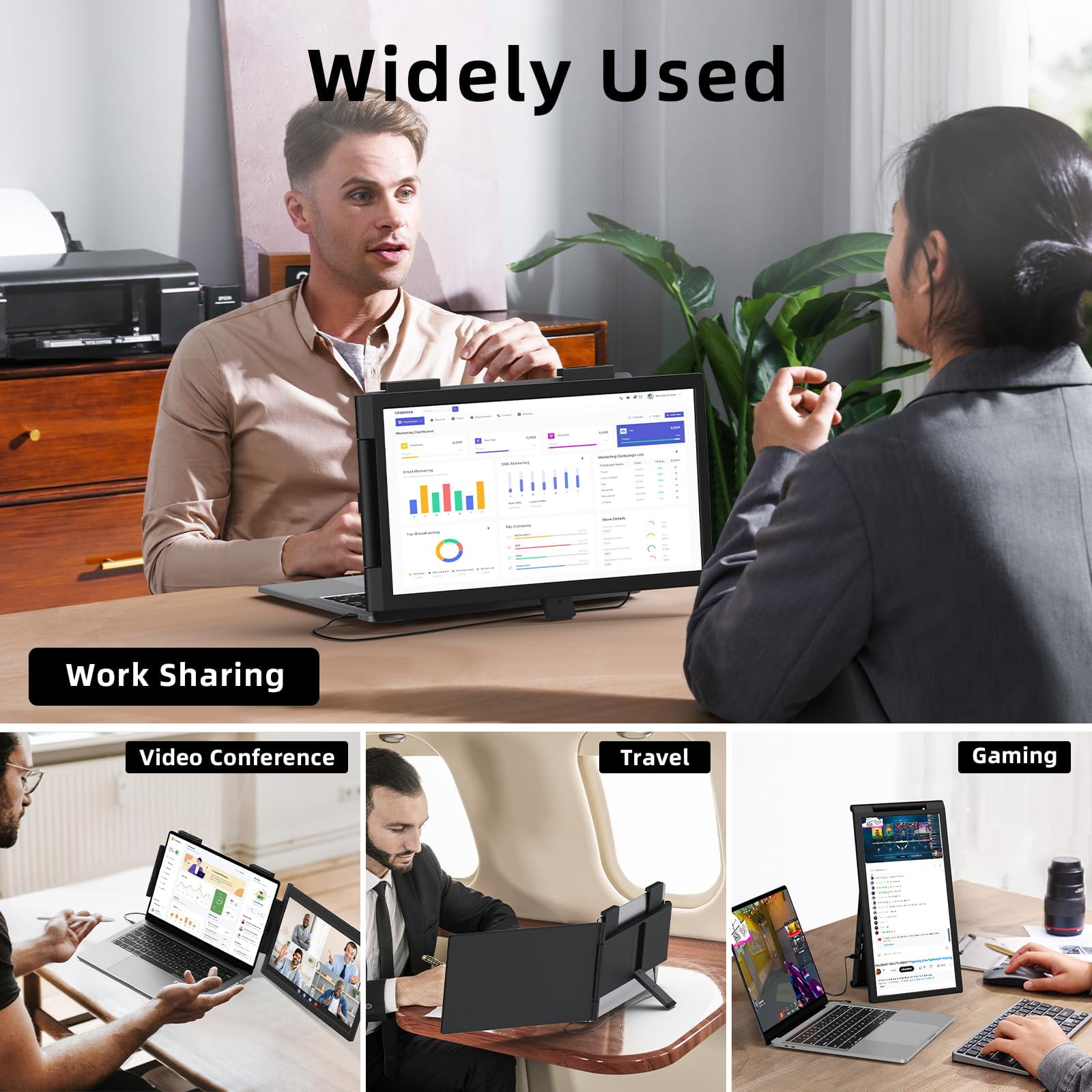 Laptop Screen Extender, 14" FHD 1080P IPS Laptop Monitor Extender Dual Screen, Portable Monitor for Laptops 13-17" with USB-C/HDMI Port, Plug n Play for Windows/Mac/Android/Switch/PS5 - SZORZY