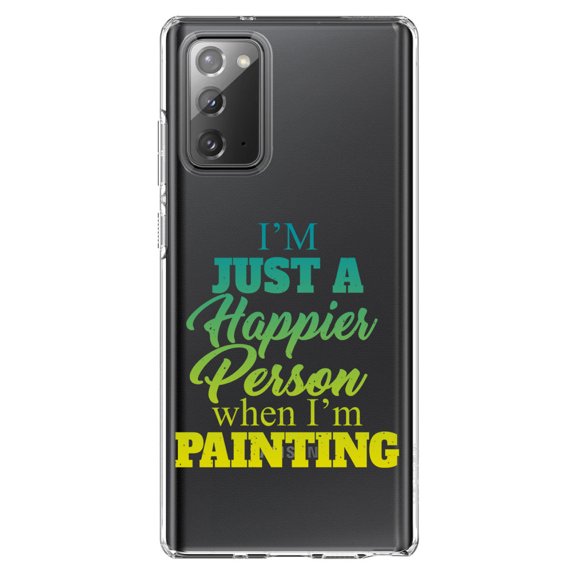 DistinctInk Clear Shockproof Hybrid Case for Galaxy Note 20 ULTRA (6.9" Screen) - TPU Bumper Acrylic Back Tempered Glass Screen Protector - I'm a Happier Person When I'm Painting