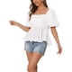 thumbnail image 4 of INSPIRAR CHIC Mariposa con lazo para la parte posterior de la blusa de manga abullonada de mujer, blusa peplum de cuello cuadrado casual L blanca, 4 of 6