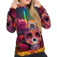 thumbnail image 5 of Yiaed Vintage Patterned Skull Print Womens Casual Hoodies Crew Neck Long Sleeve Sweatshirts With Pocket Pullover Tops Women's Hooded Sweatshirt-X-Large, 5 of 5