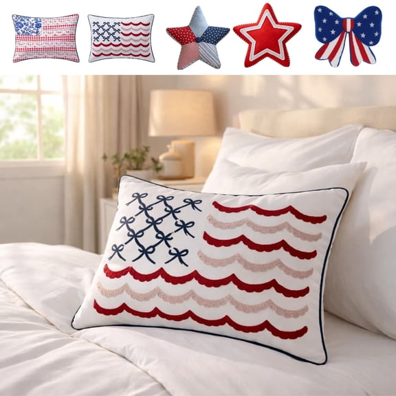 Beautynvta Patriotic Pillow, American Flag Shaped Throw Pillow, Red White Blue Decor Cushion Pillow for Sofa Couch Bedroom Livingroom, 4th of July Decorations