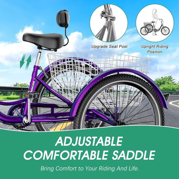 3 wheel bicycle for elderly H&ZT Adult Tricycle, Wheeled Bike, Trike Cruiser Bike, with 7-Speed Gear, Parking Brake Handle, Low Step, Large Rear Basket, Friendly, Men, Women, and Teens : Sports & Outdoors which are convenient for shopping and carrying enough thing as you want Electric three-wheeled adult bicycle e-trike