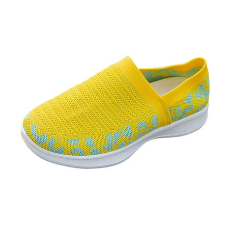 

SZXZYGS Womens Shoes Sandals Heels Ladies Fashion Leopard Print Color Block Breathable Mesh Knitted Flat Bottomed Casual Athletics Shoes Easter Summer 2024