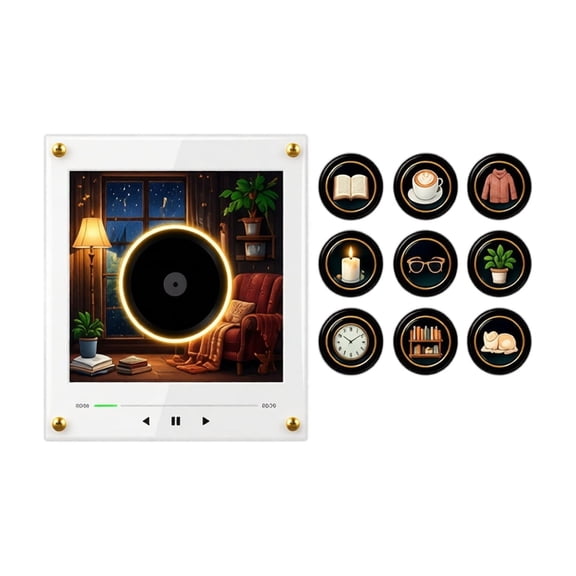 Christmas Vinyl Player Fridge Record NFC Magnetic Music Box Set, 9 Customizable Mini Records, Mini Vinyl Record Player, Stocking Stuffer Gift