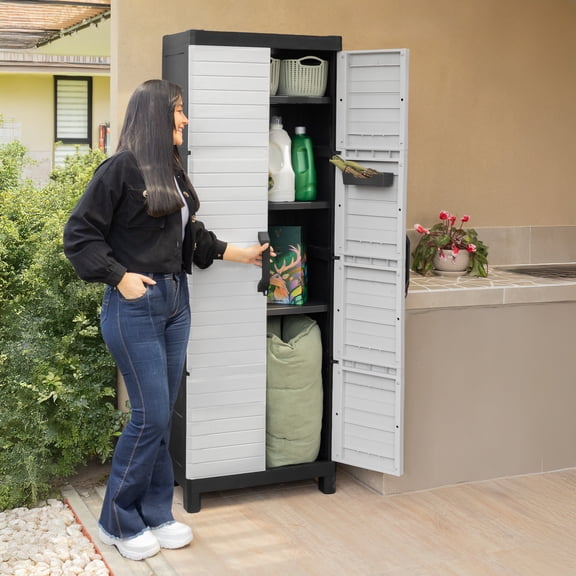 Armario Plastico Multiusos Grande Estante Gabinete Exterior Gris XL