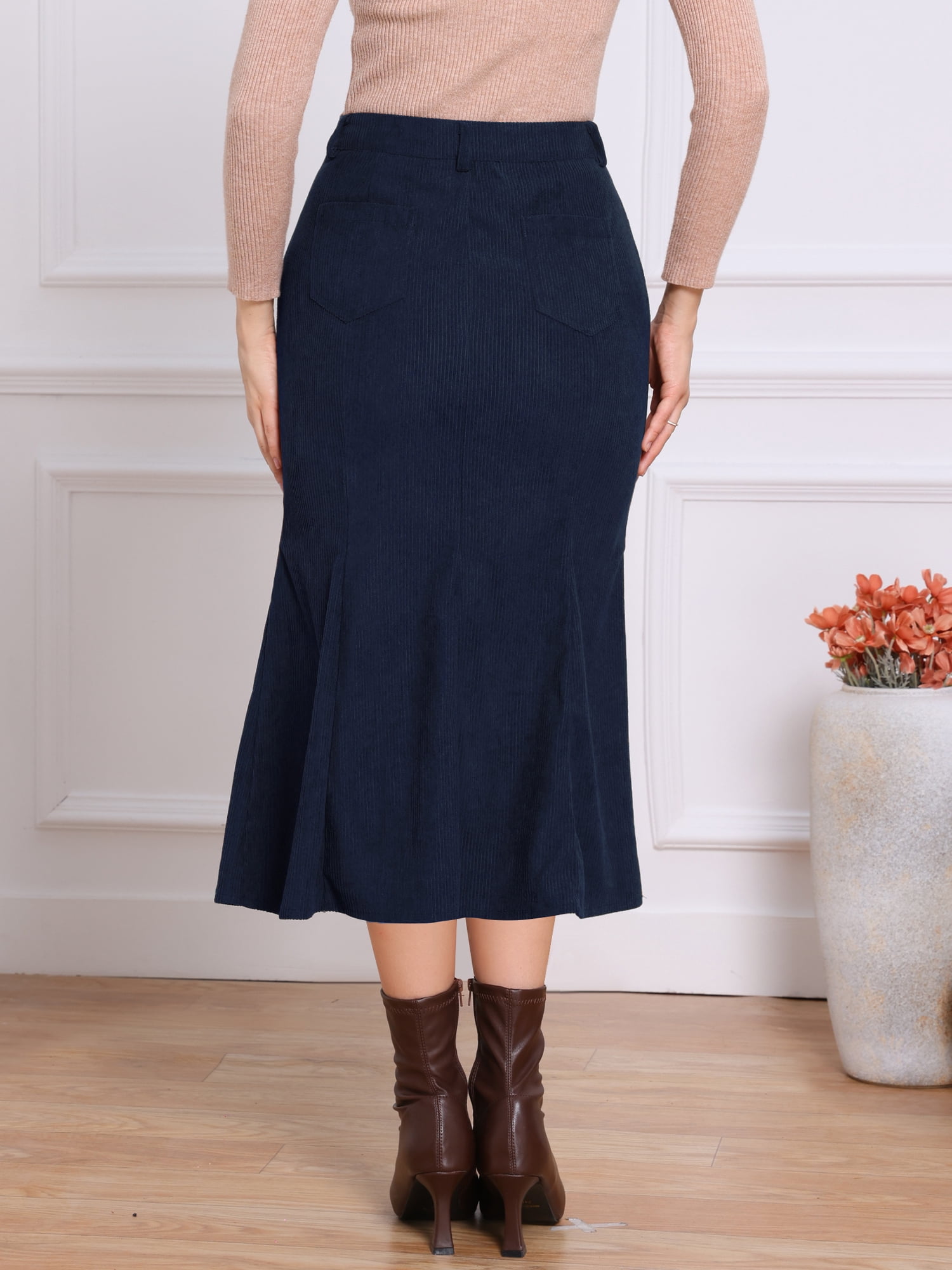 DARING DIVA Women's High Waisted Bodycon Mermaid Skirts L Dark Blue