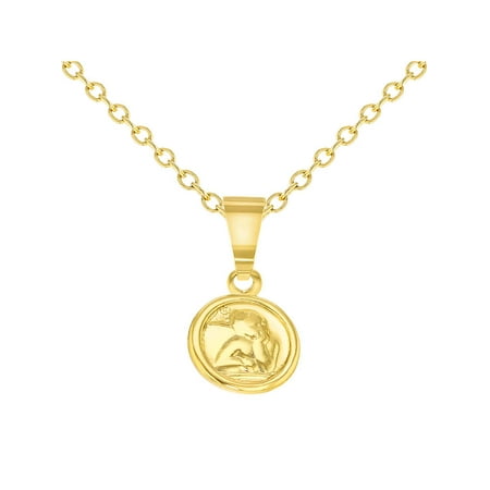 Angel Fish Glass Necklace - 18k Gold Plated Tiny Little Guardian Angel Pendant Necklace Baby Birth Gift 16