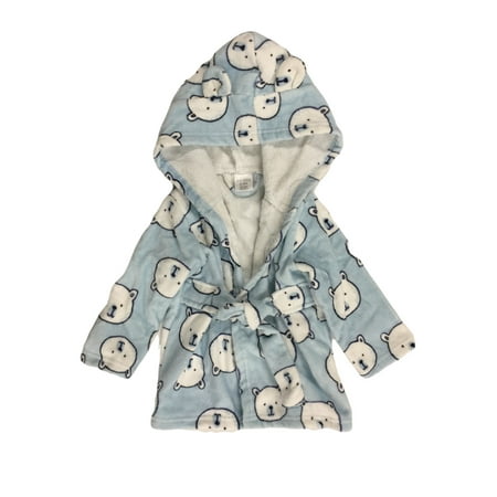 Infant Baby Boys Blue Polar Bear Terrycloth Hooded Bathrobe Bath Robe 0-9 Months