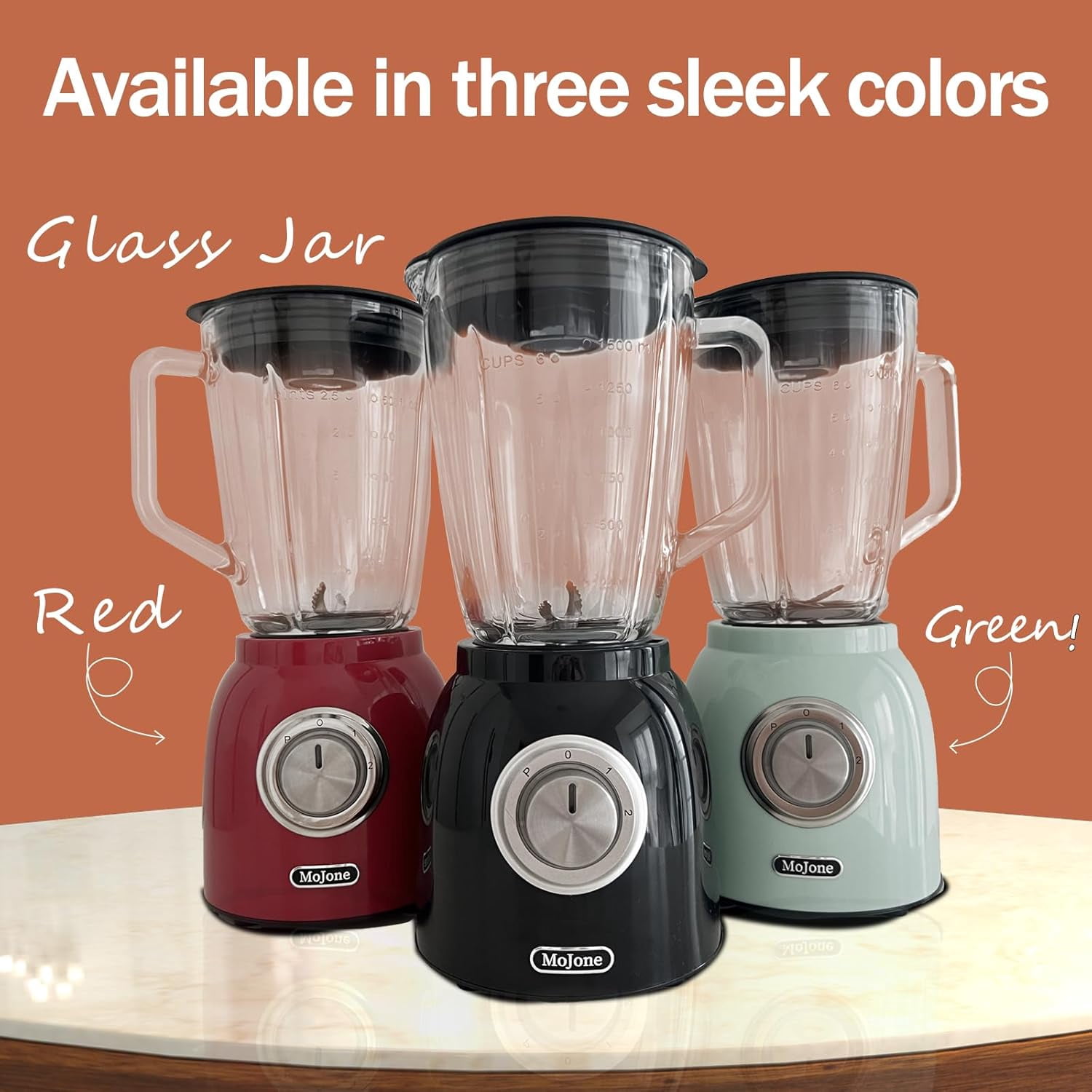 Powerful Kitchen Blender with 1.5L Glass Jar, 21000RPM High Speed, 6pcs 304 Stainless Steel Blades
