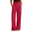 thumbnail image 2 of Women's High Waist Wide Leg Pants,Soft Flowy Trousers with Side Pockets,Hot Pink,Women's Capri XS, 2 of 9