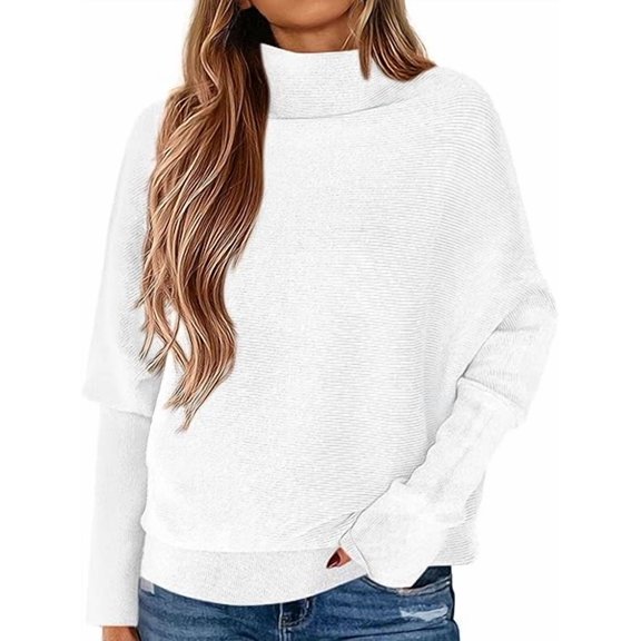 PRETTYGARDEN Womens Sweaters Fall Fashion Casual Loose Turtleneck Batwing Long Sleeve Knit Sweater Pullover Tops