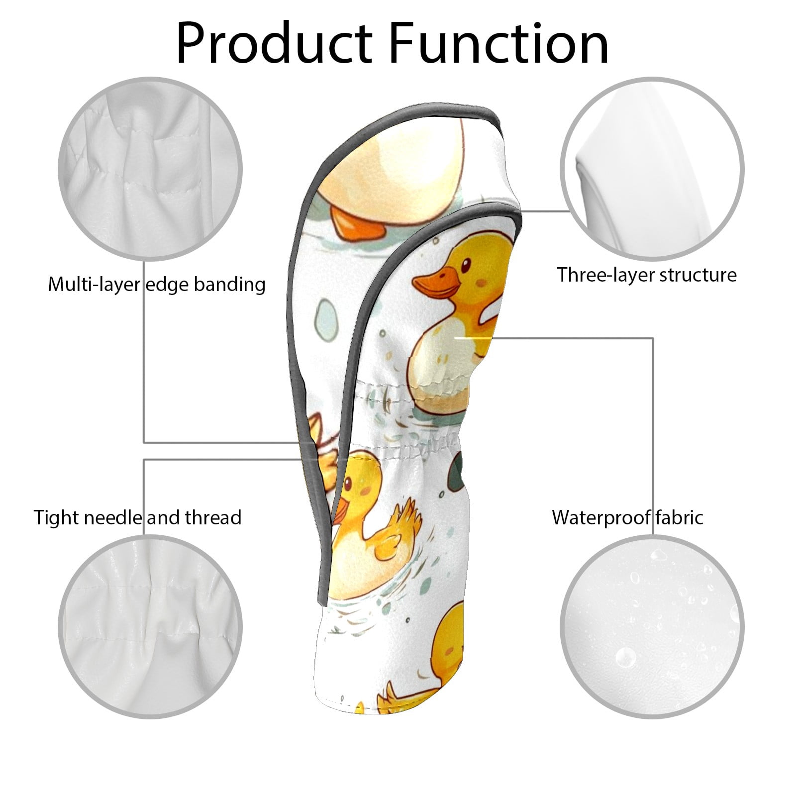 Golf Head Covers Duck Pattern for Driver, Wood & Hybrid, Premium Waterproof PU Leather with Plush Lining, Cute Animal Golf Gifts