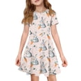thumbnail image 2 of YOUYEDIAN Girls Easter Dress Kids Festival Cute Bunny Print A-Line Dresses Teen Casual Short Sleeve Crew Neck Sundress with Pockets (Light Gray, 9-10 Years), 2 of 6