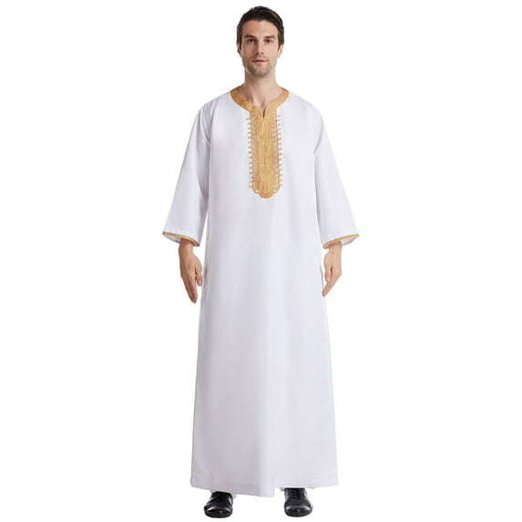 SEMIMAY Men's Casual Arab Middle Eight Sleeve Embroidered Robe