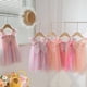thumbnail image 5 of Vestido de niña de malla con alas de arcoíris y mangas voladoras, vestido de princesa para bebé de verano, falda con entretela, 5 of 6