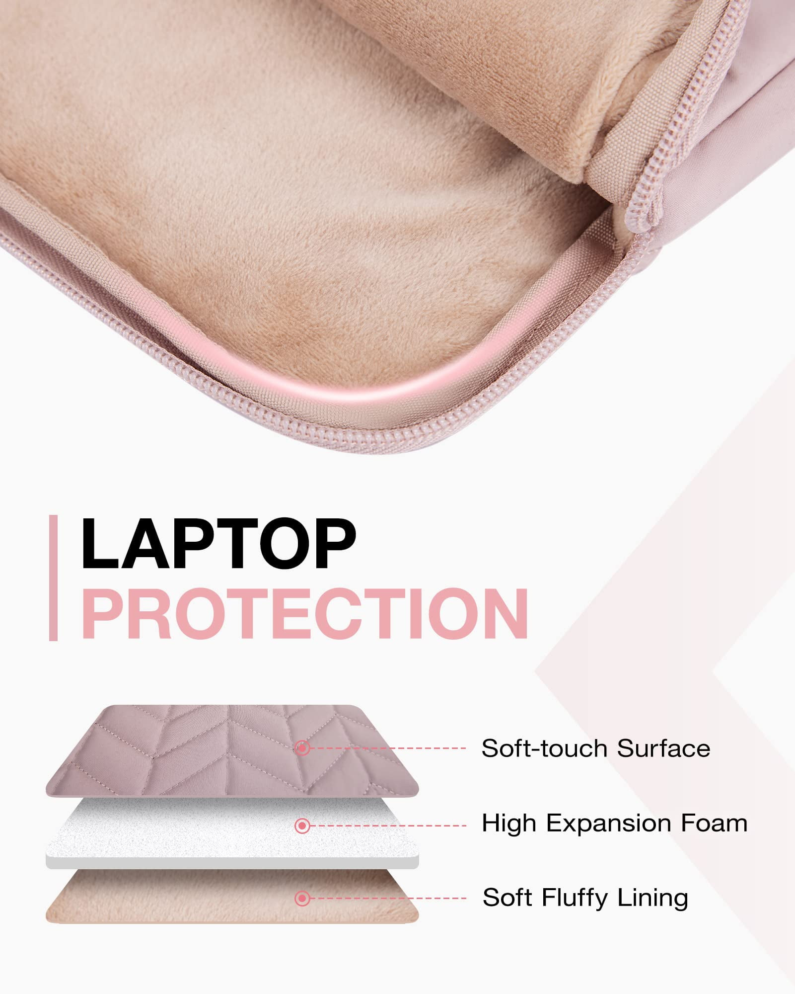 BAGSMART 15-16" Laptop Sleeve Bag Compatible with MacBook Air Pro, Puffy Padded Protective Slim Laptop Case with Accessories Bag, Pink