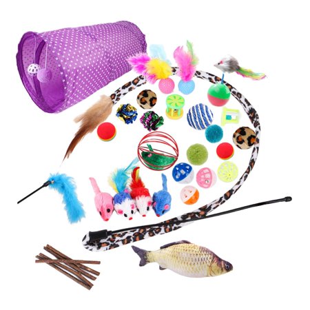 28 Pieces Kitten Cat Toys Set Tunnel Catnip Fish Feather Teaser, etc Indoor Exercise