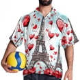 thumbnail image 4 of Eiffel Tower Valentine's Day Men's Casual Short Sleeve Printed Button Down Spread Collar Tops Summer Beach Shirts Unisex, 4 of 6