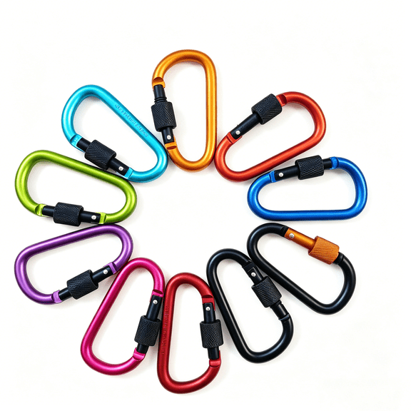 10 Pack Aluminum D Ring Key Rings Hiking Clips Locking Carabiner for Hiking Camping Fishing Hooks and Outdoor Use，Clips with Screw Gate Multicolored