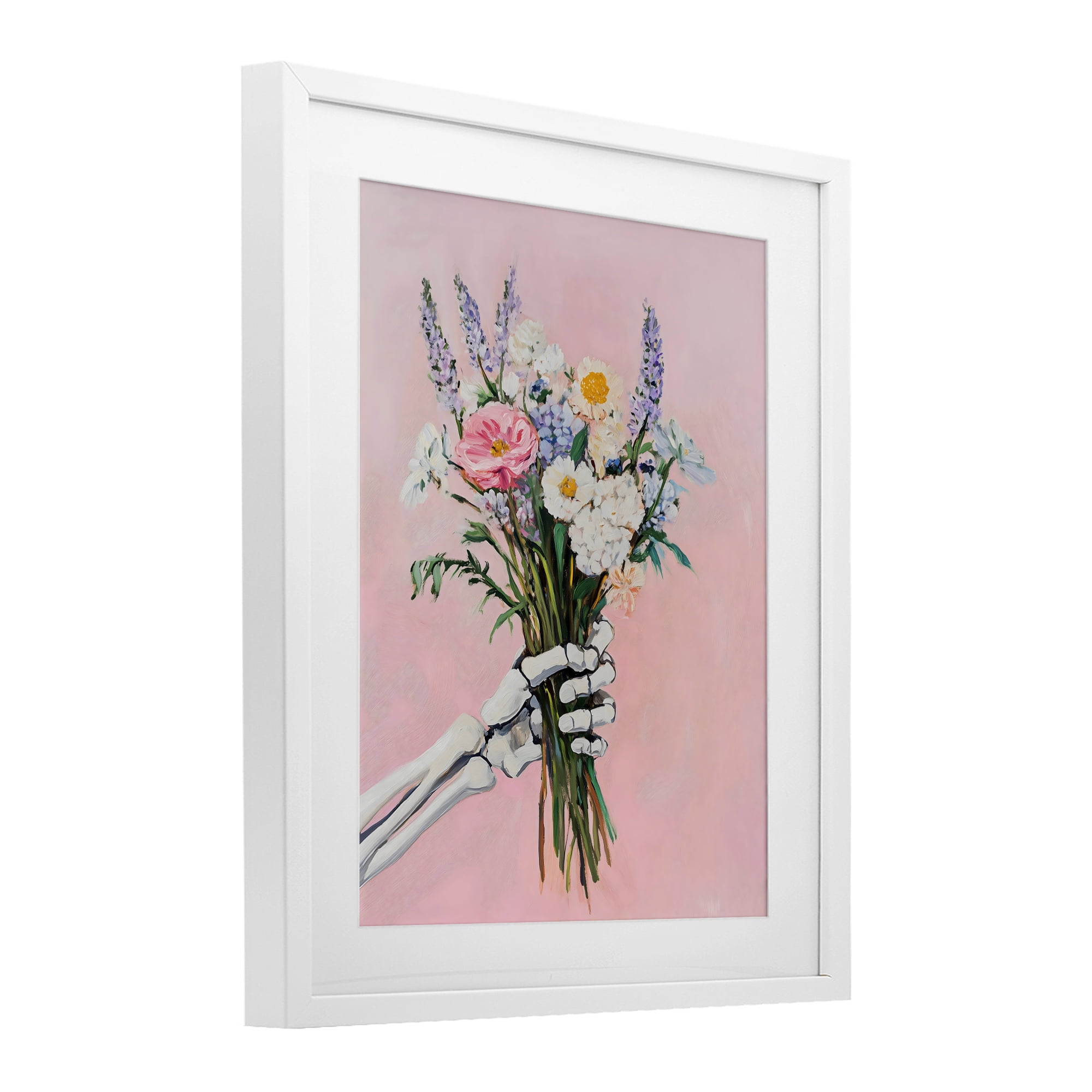 Stupell Industries Skeleton Hand Holding Flowers White Framed Print Under Glass, design by The Prints Vibe