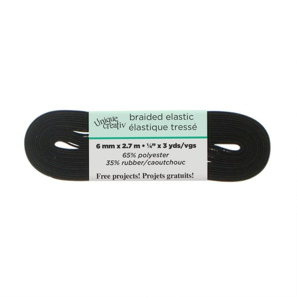 UNIQUE CREATIV Black Braided Elastic, 6 mm (0.24 in), 7 m (7.66 yd)