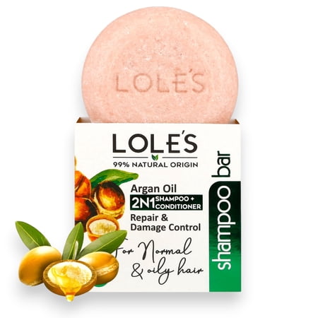 LOLE S Shampoo Bar and Conditioner 2in1 with Argan Oil for Normal to Oily Hair Repair & Damage Control 99% Natural Sustainably Sourced 3.5Oz