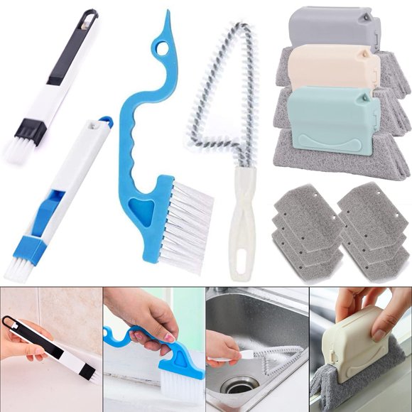 Brosse de Nettoyage de Rainure de Fenêtre, 13 Outils de Nettoyage de Piste de Fenêtre Magiques Portables, Nettoyant de Piste de Porte Coulissante pour Porte Coulissante, Seuil, Lignes de Tuiles, Obturateur, Bouches d'Aération de Voiture, Clavier, Petit Kit de Nettoyage