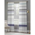 thumbnail image 5 of Gray Stripe Semi Sheer Curtains 84 Inch Length 2 Panels Set, Modern Abstract Art Navy Blue Striped Rustic Sheer Kitchen Curtain Privacy Voile Window Curtain for Living Room Bedroom Rod Pocket Drapes, 5 of 7