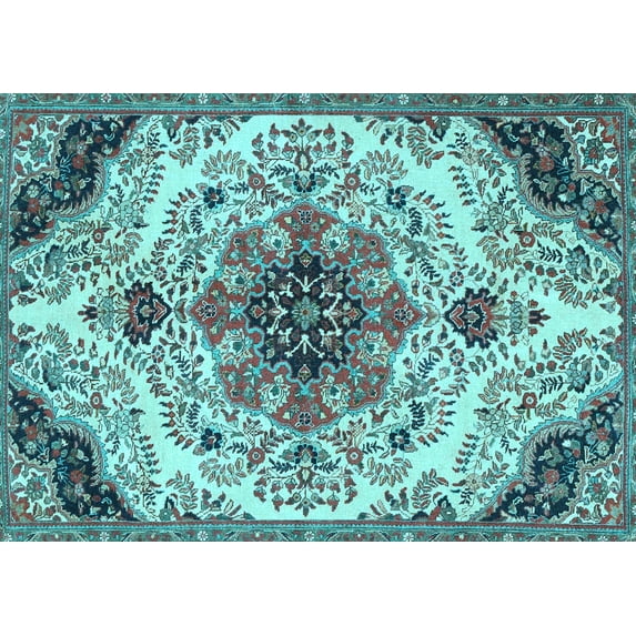 Ahgly Company Indoor Rectangle Medallion Light Blue Traditional Area Rugs, 2' x 5'