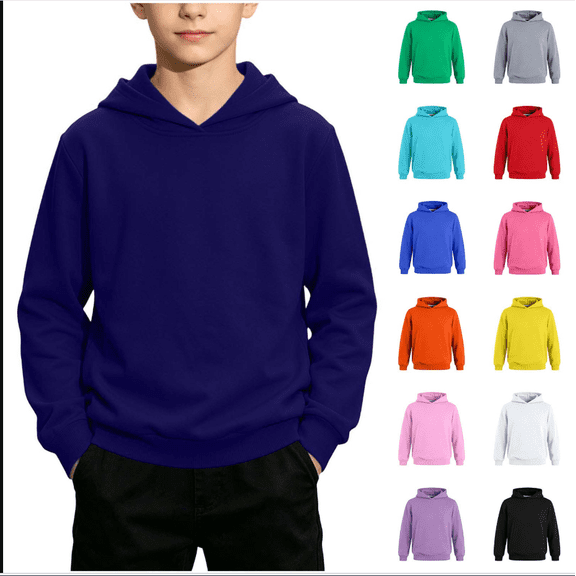 Kids Hooded Sweatshirt, Boys and Girls Pullover Hoodie Lightweight Long Sleeve Casual Hooded Top Classic Basic Hoodie with Drawstring and Ribbed Cuffs for Back to School Play Daily Fall Winter Wear