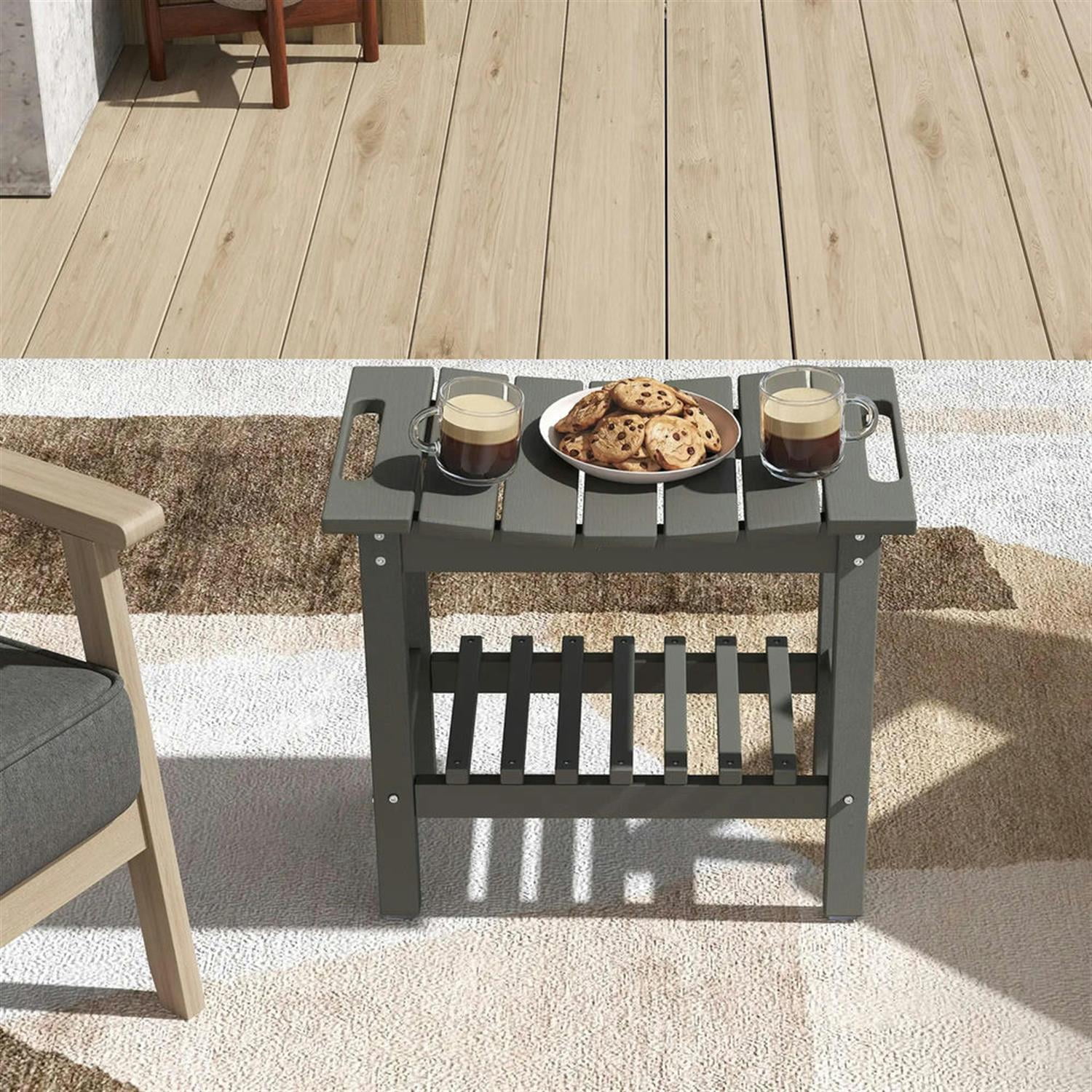 Demi Bonn 20" HDPE Shower Bench, Waterproof Stool with Handle, Storage Shelf, Non-Slip Pads, Indoor/Outdoor for Bathroom, Gray