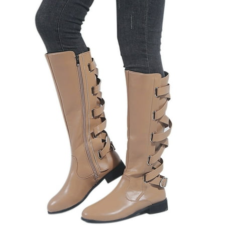 

Women Winter Warm Lining Boots PU Leather Knee High Lace-up Boots Shoes 40