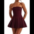 thumbnail image 1 of Vestido Corto Ajustado de Corte A Sin Mangas, Sexy, con Pliegues y Sin Tirantes para Mujer, Estilo Y2K Vino Tinto XL, 1 of 8
