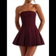thumbnail image 1 of Vestido Corto Ajustado de Corte A Sin Mangas, Sexy, con Pliegues y Sin Tirantes para Mujer, Estilo Y2K Vino Tinto XL, 1 of 8